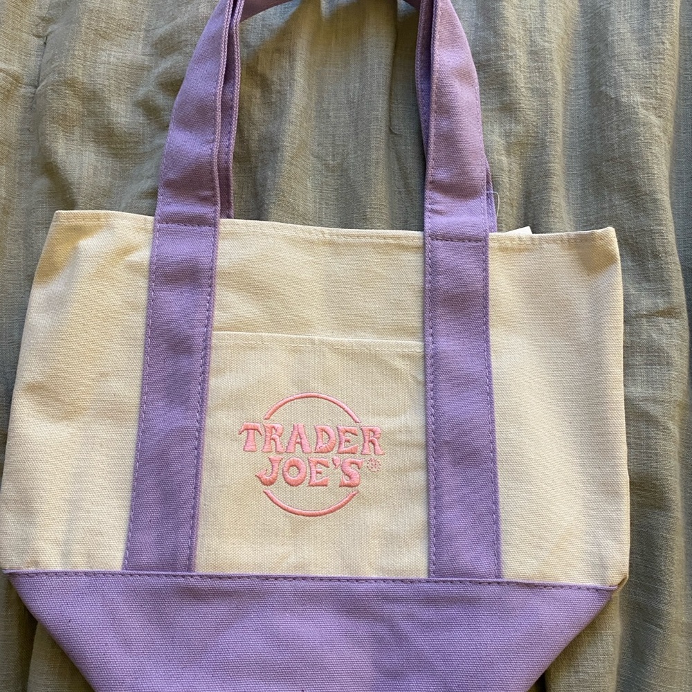 Trader Joe's Canvas Tote Bag with Purple Accents